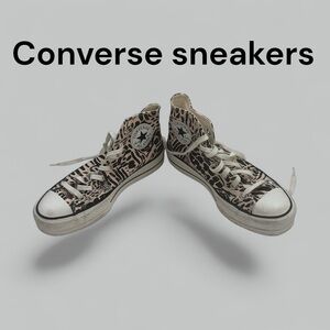 Converse Women's Pink, Black and Cream Patterned Sneakers